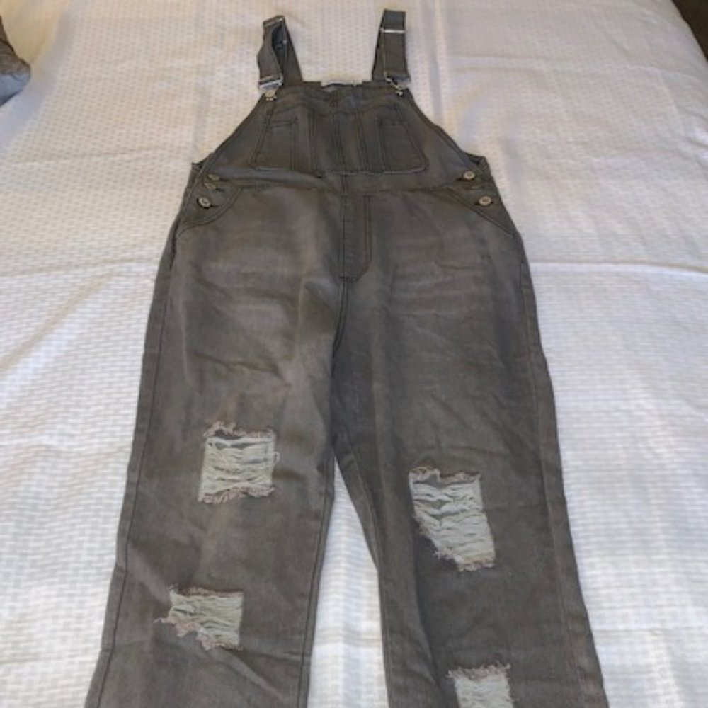 Distressed Gray Women's Denim Overalls